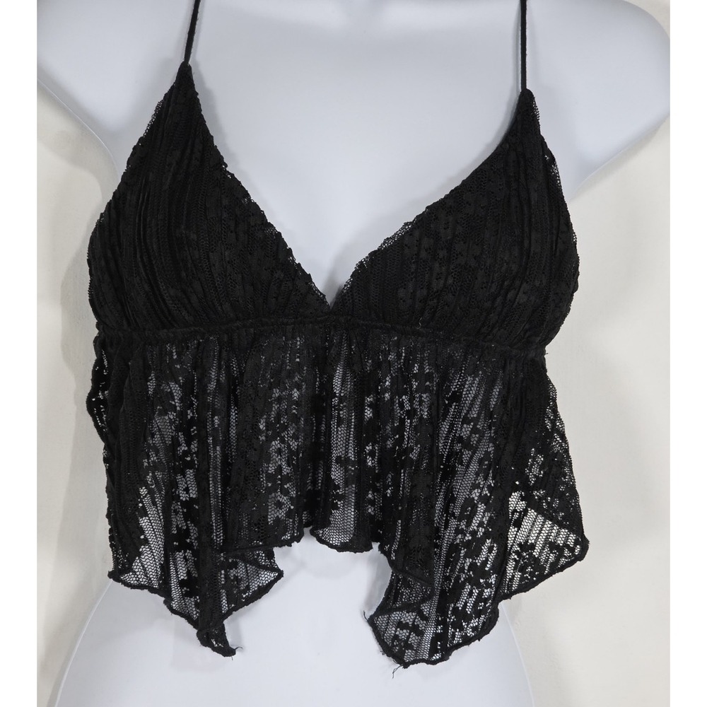 Urban Outfitters Womens S Black Lace Handkerchief Hem Cami Tank Top V Neck Y2K